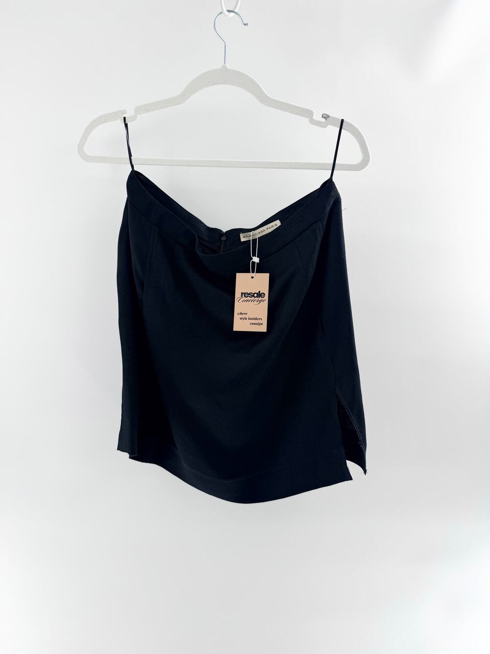 Balenciaga Satin High Waisted Slit Mini Pencil Skirt Black Women's Size 42 / M